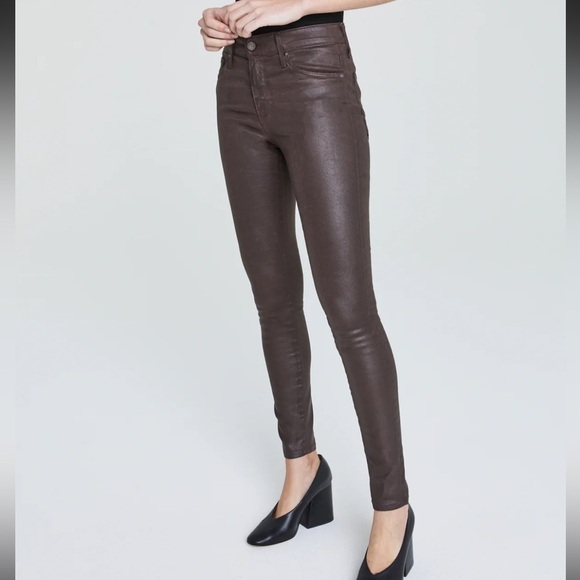 Adriano Goldschmied AG Farrah Skinny Leatherette High Rise Skinny Brown Size 31 - Picture 3 of 16
